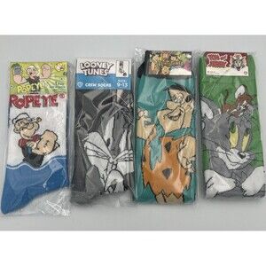 New Cartoon Socks Men's 9-13 Crew Novelty Golden Age Fun Lot of 4 Pairs